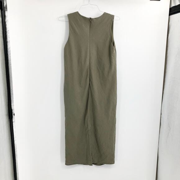 Everlane Bias Cut Midi Linen Dress Olive Green Shift Dress Sleeveless Summer 4 - Picture 5 of 6